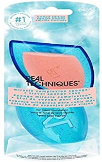 REAL TECHNIQUES - Miracle Complexion Sponge + Travel Sponge Case (pink, Schaumstoff, Ei-Form, 2 Stück) für Foundation und Concealer Auftragen und Blenden