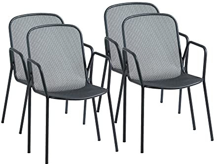 acamp Gartenstühle stapelbar Alfredo | Gartenstuhl 4er Set | Stapelstühle mit wetterfester nanotech-Beschichtung | Gestell aus Stahl-Rohr & stabilem Streckmetall | Stapelstuhl in Anthrazit