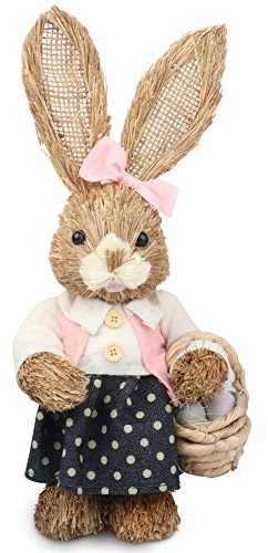 BSMEAN Decorazione coniglietto pasquale, carino coniglio di paglia decorazioni pasquali decorazioni per la casa vacanze coniglio ornamenti fatti a mano figura coniglietto in piedi festa di Pasqua