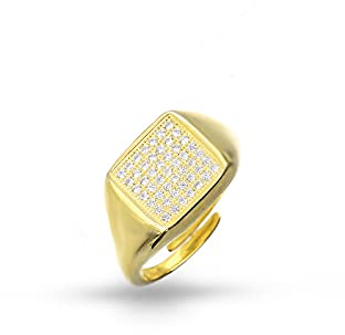 Donipreziosi Anello Chevalier da Mignolo in Argento 925% Regolabile Quadrato Zirconato - Anello con Zirconi Donna e Ragazza (Placato Oro)
