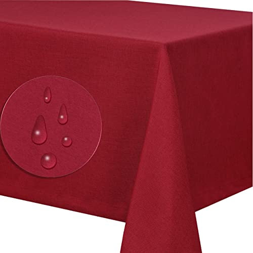 Leinendecke Tischdecke Tischtuch Leinen Optik pflegeleicht schmutzabweisend abwaschbar Lotuseffekt Fleckschutz (Eckig 160x160 cm, Bordo)