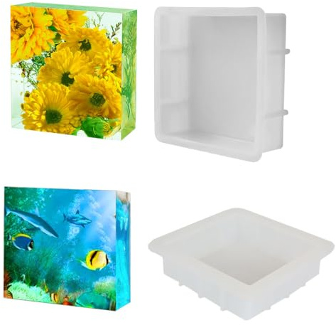 Fineinno Epoxidharz Formen Quadrat, Silikonform Quadrat Square Resin Molds, Große Buchstützen Silikonformen, Gießform Für DIY Erhaltung Blumen Bilderrahme