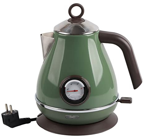 Hervidor de Agua Eléctrico, Hervidor Eléctrico de Pintura Retro con Base Giratoria de 360 ​​grados Hervidor de Té Eléctrico de 1.7L con Pantalla de Temperatura Apagado Automático(Atrovirens)