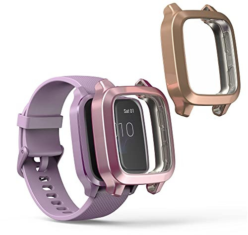 kwmobile Case Compatible with Garmin Venu Sq Music/Sq Case - 2x TPU Silicone Fitness Tracker Cover - Dusty Pink/Rose Gold