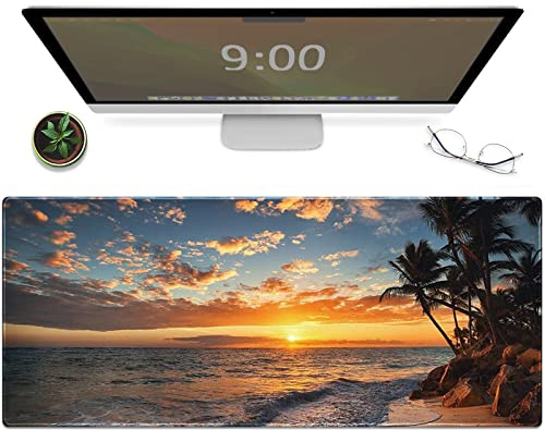 Galdas, Gaming Mouse Pad XXL, Extra Large and Long, Non-Slip Rubber Pad with Stitched Edges, Thin Mouse Pad (80×30×0.3cm) - Sunset on Beach