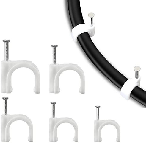 100 Pezzi Fermacavo con Chiodo, Fascetta per Cavi in PE, Organizer per la Gestione dei Cavi, Fermacavi Rotondi Resistenti alla Corrosione, Chiodi Fermacavo 5 Specifiche in 7/8/9/10/12mm