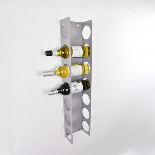 Okunai Steel Wall Mounted Cabinet Narrow Wine Rack - Durable, Tall Vertical Bottle Holder Storage - Small Wine Rack for Bar, Home, Wine Cellar, Kitchen (Grey - 7 Bottle Capacity)