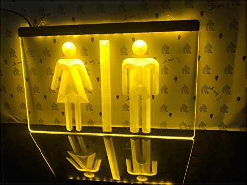 KEYQEEN Insegna al Neon a LED per Toilette Unisex Personalizzata, luci al Neon WC per bagni Maschili Femminili USB per luci notturne per la Decorazione della Parete,Giallo,30x20cm