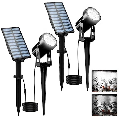 T-SUNUS Solcell trädgårdslampor, LED sollandskap ljus utomhus IP65 vattentät 10 fot kabel, separerad solpanel, auto på/av för trädgård, uppfart, gångväg, poolområde (vit 6 000 K)