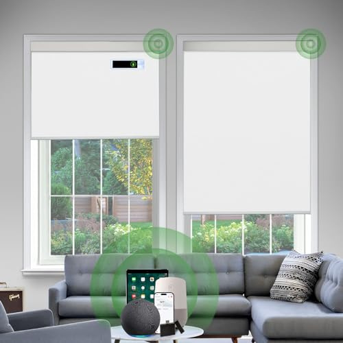 DONGFXK Motorized Blinds with Remote, Blackout Cooling Automatic Shades with Solar Panel Cordless Smart Blinds for Windows, Custom Electric Blinds Horizontal Roller Shades,White,34 W X 72 H