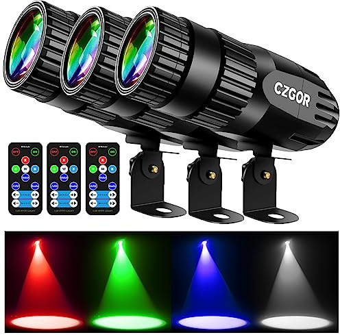 Led Pinspot Light, Czgor 15W Disco Ball Spotlight, RGBW 4 in 1 Mirror Ball Lights with Remote Control, Super Bright LED Pin Spot Light for Parties DJ Club Bar Wedding, RGBW, 3 Pack