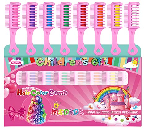 8 Colors Hair Chalk for Kids, MSDADA Temporary Hair Color Dye for Kids Gifts for Girls Age 6 7 8-12+ Colour Hairspray for Kids Birthday St. Patrick's Day Children's Day Crazy Hair Day(Multicolored B)