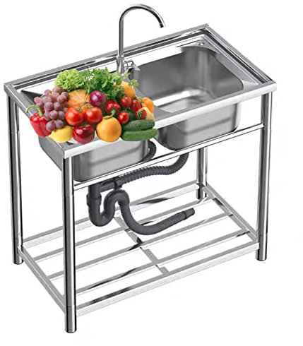 Freistehende Küchenspüle Mobiles Küche Spültisch Outdoor Garage Garten Camping Keller Ausgussbecken mit Abfluss Sieb mit Wasserhahn für Küche Werkstatt Bauernhaus Verpflegung. ( Color : Cold alone , S