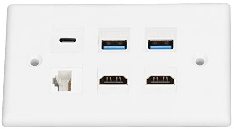 Annadue HDMI USB3.0 CAT6 USB C Wandplatte, 6 Ports Steckdosenwandplatte, 2 X HDMI + 2X USB 3.0 +1 X Typ C + 1 X CAT6 Ethernet Wandplatte für TV-Projektor, Computer