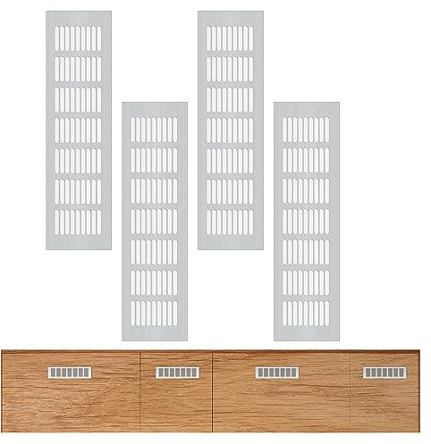 4 Pezzis Griglia di Aerazione Rettangolare in Metallo, Griglie Aerazione Rettangolari Alluminio, Griglia di Aerazione Alluminio, per Armadio, Scarpiera, Antimuffa e Umidità