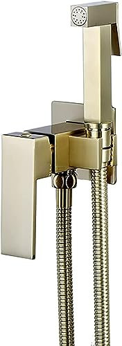 Bidet hand shower toilet brushed gold brass bidet fittings set wall mount bidet spray attachment with cold and hot water, shower head for toilet for bathroom