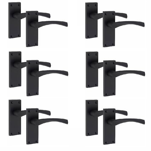 Golden Grace Victorian Scroll Astrid Door Handles Latch in Matt Black Finish, 6 Pairs - 120mm x 40mm Backplate