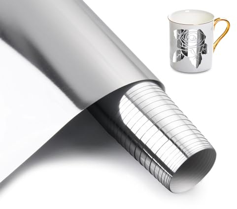 HKC Vinylfolie Plotter Vinyl Metallische Chrome Silber 30.5cm x 400cm | Plotterfolie Vinyl Rolle Für Alle Schneidemaschinen Selbstklebend Vinyl für Party Dekoration, Aufkleber, DIY Tasse