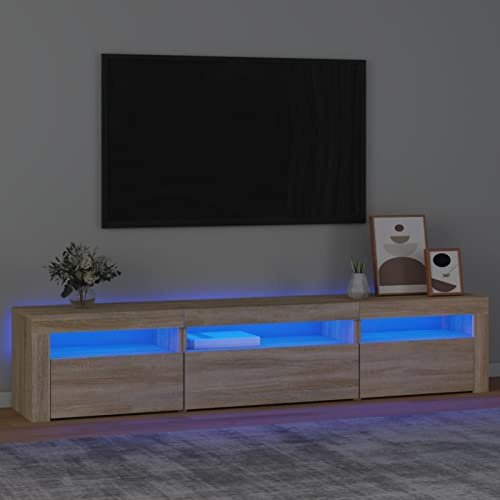 DJEKA TV Schrank led 195 cm TV lowboard TV Board Fernsehschrank TV Schrank TV Bank TV Möbel Sideboard für Wohnzimmer Schlafzimmer-Sonoma Eiche-195x35x40 cm