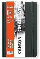 CANSON Graduate Book, Blocco per schizzi, grana morbida, 120 g/mq, copertina rigida, 14 x 21,6 cm, bianco, 60 fogli