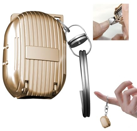 Mini Nagelknipser Schlüsselanhänger - Tragbarer, faltbarer Reise-Nagelknipser mit Nagelfeilen, faltbares Vollmetall-Design, Scharfe Klingen aus Edelstahl (Gold)