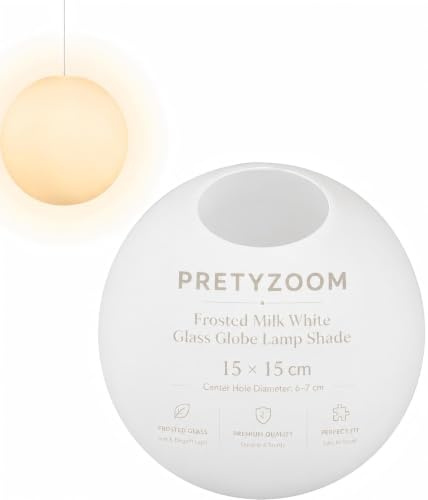 PRETYZOOM 15 * 15cm Frosted Milk White Glass Globe Lamp Shade, Glass Ball Lampshade Opal Sphere Shade Lighting Fixture Replacement for Chandelier Pendant Light Wall Sconces 6-7cm in Hole Diameter