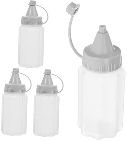 ABOOFAN Chef Squeeze Bottle Set 4 Pack Small Plastic Sauce Dispenser Bottles with Caps for Ketchup Mustard Salad Dressing and Honey - Easy Controlled Condiment Storage