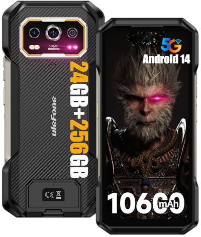 Ulefone Armor 27 Pro Téléphone Portable Incassable 5G, 10600mAh Smartphone Incassable 24Go+256Go/SD-2TB Android 14 Caméra 64MP+50MP+50MP+32MP, 6,78 FHD+ 120 Hz Charge Rapide 33W GPS/NFC/OTG Noir
