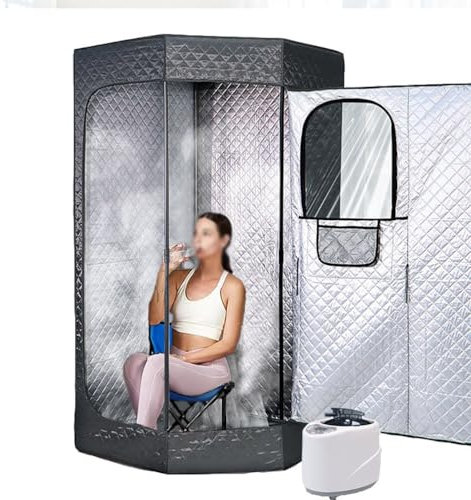 Kit de Sauna à Vapeur Portable Pleine Grandeur, boîte de Tente Pentagone, Salle intérieure personnelle pour la détente, Spa à la Maison avec générateur 3L 1200 W, télécommande, minuterie, Chaise pli
