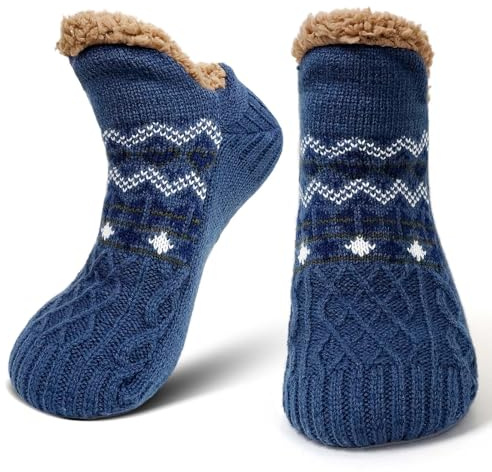 LOFIR Calcetines de Invierno de Térmicos para Hombre: Calcetines Térmicos Antideslizantes Pantufla - Calcetines Andar por Casa Hombre Gruesos con Forro Polar Regalos Navidad 1 Par 39-46