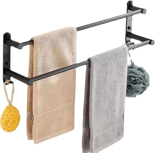 HEYANGZ Handtuchhalter Badezimmer-Handtuchhalter,Handtuchregal,Schwarze,Selbstklebende Wand-Handtuchstangen für Dusche und Küche,Badezimmer-Handtuchhalter,Wand-Handtuchhalter,mit Haken-2-Tier||100cm