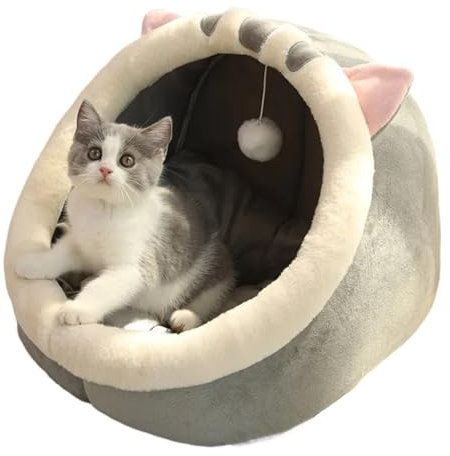 Haustierzelt, Höhlenbett für Katzen, kleine Hunde, Katzenzelt, Katzenhütte, Haustierschlafbett, faltbar, abnehmbar, waschbar (Grau A, M)
