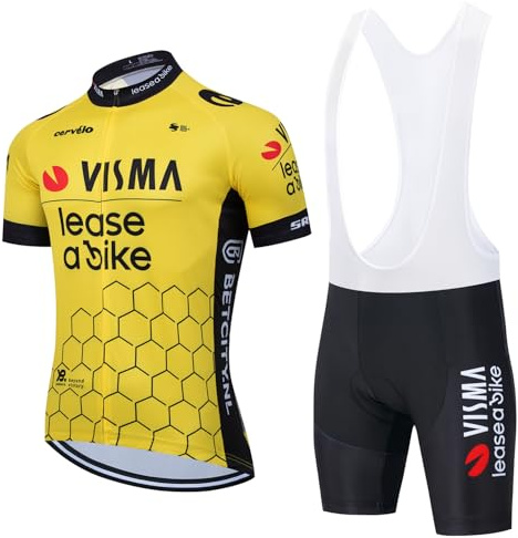 X-CQREG Cycling Jersey Men Set Bib Shorts Set Summer Mountain Bike Bicycle Suit Anti-UV Bicycle Team Racing Uniform Clothes (Yellow, X-Large)