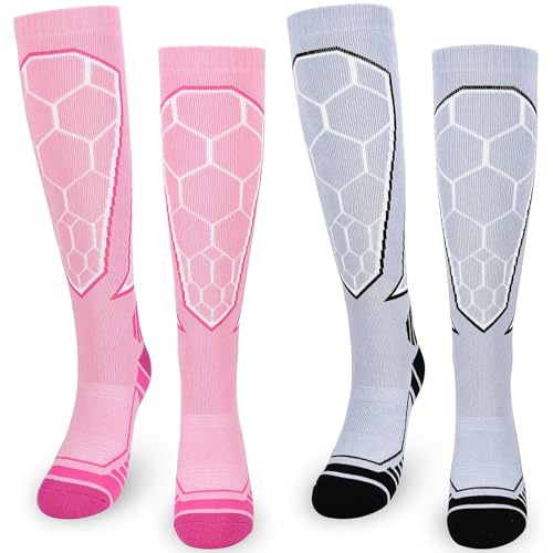 KOOOGEAR 2 Pairs Womens Ski Socks 4-7, Ladies Thermal Ski Socks, Snowboard Skiing Snow Socks, Winter Thick Warm Knee High Socks for Walking Hiking Skiing