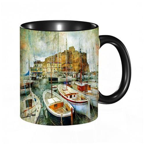 EKLMPS Coffee Mugs,11oz Ceramic Mugs, Funny Gifts for Women, Birthday Present,Christmas,Funny Mugs for Men,Venetian canals and Gondolas. Artwork in Painting Style