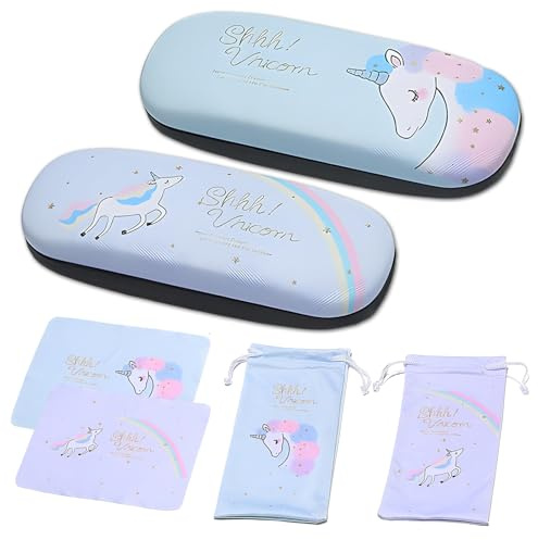 Guador Étui à Lunettes Rigide, La Licorne Étui Lunettes de Soleil Étui de Portable pour Lunettes Boîte à Lunettes Housse de Lunettes avec Chiffon en Microfibre Sacs pour Lunettes 2 Sets (Violet+Vert)