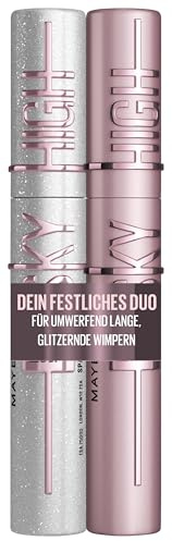 Mascara Set Maybelline New York Lash Sensational Space Diamond, silber glitzernde Topcoat, schimmerndes Augen-Make-Up, 8ml + Maybelline New York Lash Sensational Sky High Mascara, Very Black, 7,2 ml