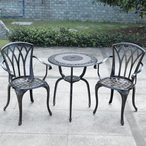 TangXiaoQi Garden Furniture Set 3 Piece Cast Aluminium Bistro Set Ornamental Table and 2 Chairs (Bronze)