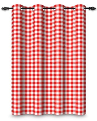 ggaimwf 42x 63 Plaid Eyelet Curtain Check Red and White,1 Panel | Gingham Checkered Squares Pattern.Farmhouse Privacy Thermal Insulated Curtain.Blackout Window Drapes for Bedroom Living Room.