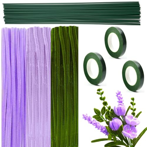 GOTRUST 333pcs Limpiapipas Manualidades Morado, Flores de Limpiapipas de Tulipanes, Limpia Pipas de Colores, Pipe Cleaner Crafts con Cinta Verde para Regalos Artesanales y Decoración