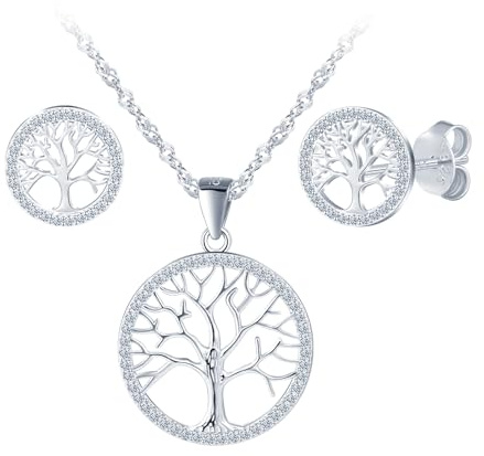 Yumilok Árbol de la vida colgante Árbol de la vida collar zirconia 925 cadena de plata esterlina pendientes para las mujeres conjuntos