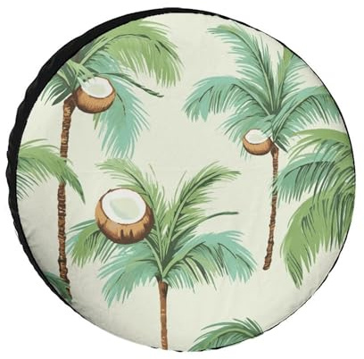 Summer Coconut Tree Universal Waterproof Trailer Tire Cover, Custom Trailer Wheel Cover, for Trailers, Trucks, RVs, Off-Road, 24-36 inches (Fits