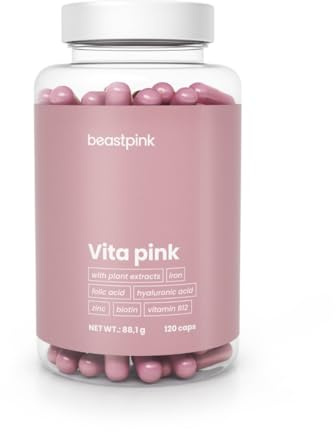 BeastPink Vita Pink - Nahrungsergänzungsmittel für Frauen, für Haut, Haare & Nägel, Vitamine und Mineralstoffe, für Energie und Stoffwechsel, unterstützt Immunität, gesunde Haut & Knochenpflege