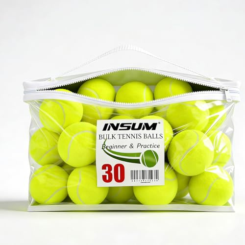 INSUM 30 Pack Bulk Tennis Balls – High Elasticity Practice Tennis Balls with Mesh Bags, Portable for Pet Dog Outdoor Playing, Training, Fetching