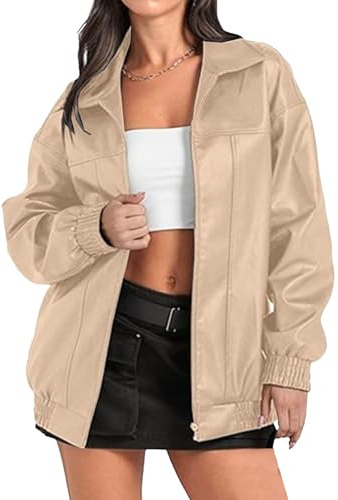 Chaqueta de cuero extragrande para salir, abrigos bomber para mujer, moda de motociclista, conjuntos otoño e invierno, color albaricoque pequeño