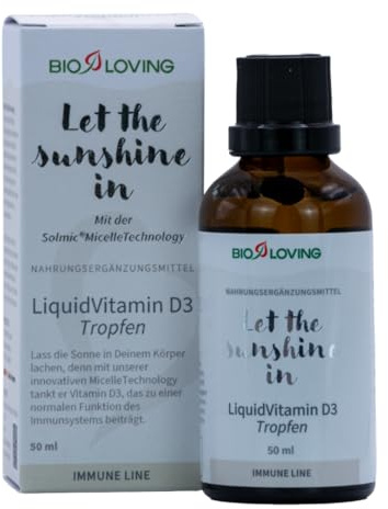 Bioloving Vitamin D3 Tropfen | 2 Tropfen = 25 µg (1000 I.E.) flüssiges Vitamin D3 | wasserlöslich mit Mizellen Technologie (50 ml)
