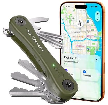 KeySmart iPro - Key Finder Locator with Sound, Keychain Key Holder, Apple Find My App Compatible, Key Organizer, Compact Clutter-Free Key Chain Tracker, Rechargeable Battery (Up to 14 Keys, Green)