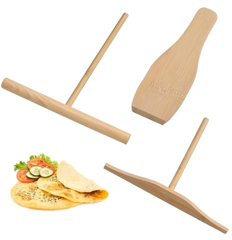 3 Stück Crepes Verteiler Set,T- Form Crepes Wender Holz Crepe Küchenspatel Crêpe Turner Für Zuhause Backen Pfannkuchen