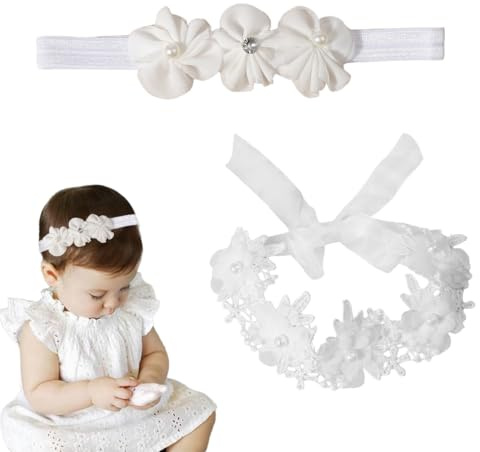 COYUN 2 Pezzi Fascia Per Bambini, Fasce Per Capelli Per Bambini In Pizzo, Matrimonio Bambini Fascia Neonato, Per bambine con circonferenza della testa compresa tra 37 e 48 cm(C)