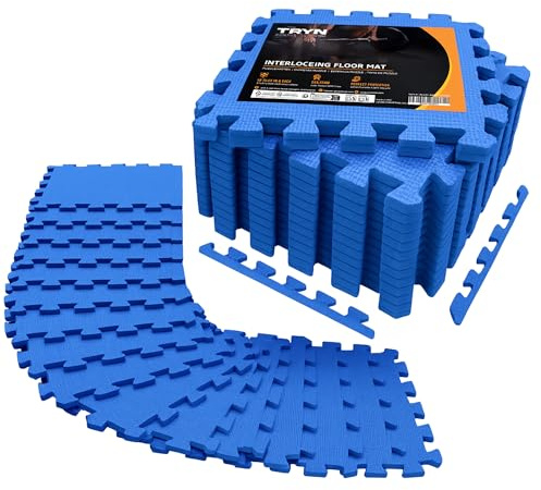 18Pc Interlocking Soft Foam Floor Mat - Exercise EVA Puzzle Tiles, Protective Gym Flooring, Ground Surface Protection, Workout Underlay Matting Sports Pool Home Fitness Garage Gymnastic (Blue)
